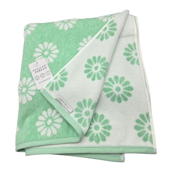 Common Thread Eco Melange White Daisy Mint Green Zero Twist Cotton Towel Set 6pc - Picture 2 of 9